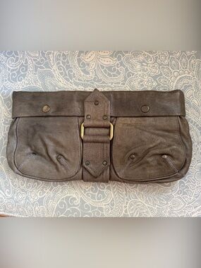 Mike & Chris Leather Clutch Bag in Olive Green